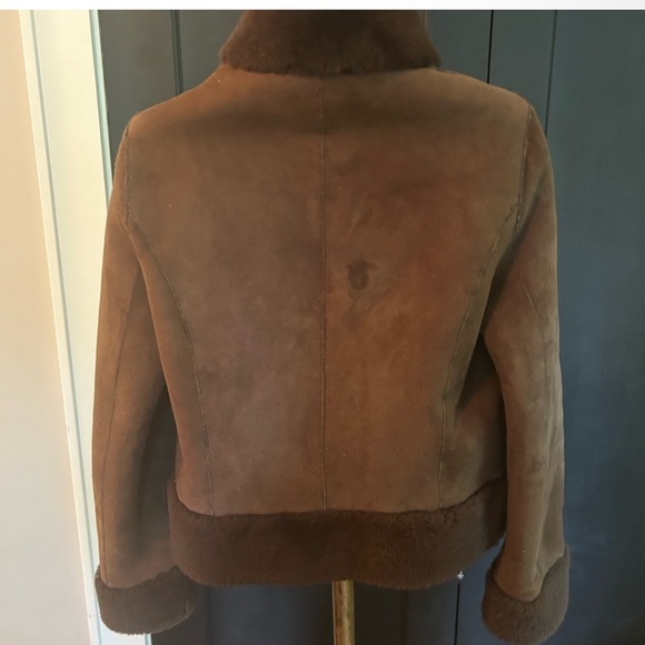 Tory Burch / Bergdorf Goodman Chocolate Brown Suede Shearling Jacket XS - Picture 5 of 9